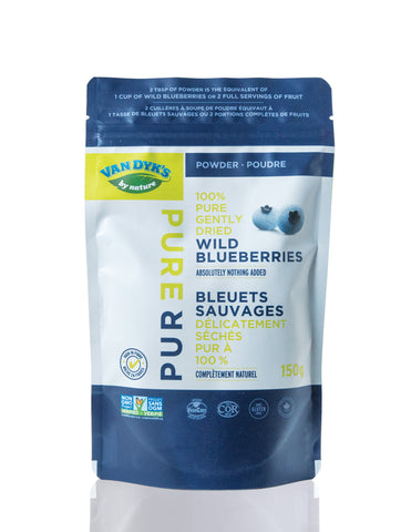 A pouch of Van Dyk's Powdered Wild Blueberries